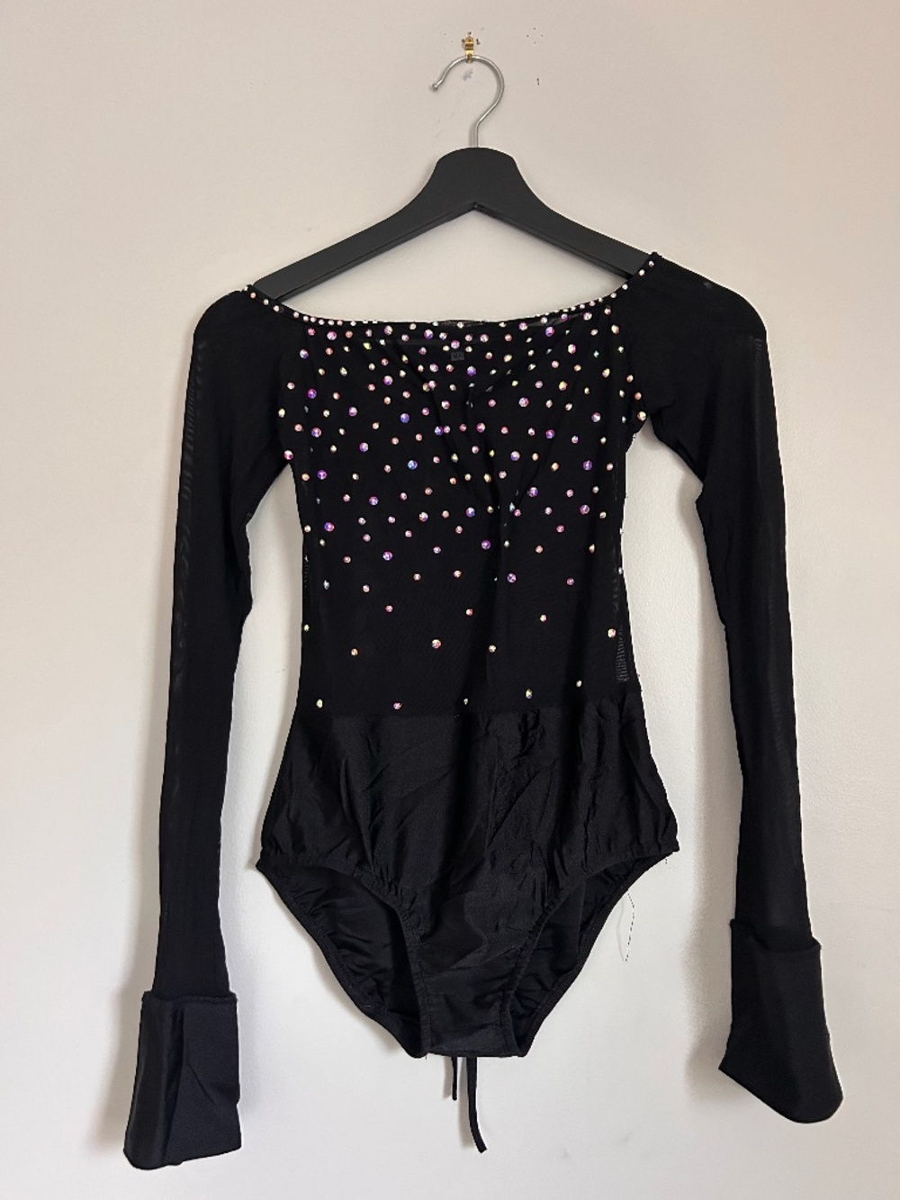 Black Rhinestoned Mesh Leotard Dance Costume